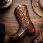 DENVER Genuine Ostrich Leg Skin Cowboy Boot from the Western CollectionClear Brown