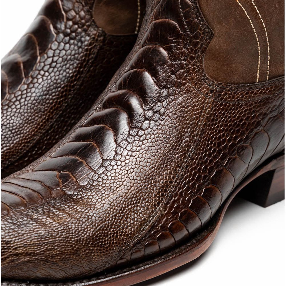 DENVER Genuine Ostrich Leg Skin Cowboy Boot from the Western CollectionClear Brown