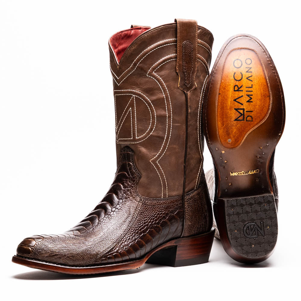 DENVER Genuine Ostrich Leg Skin Cowboy Boot from the Western CollectionClear Brown