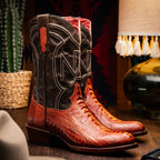 DENVER Genuine Ostrich Leg Skin Cowboy Boot from the Western Collection Cognac
