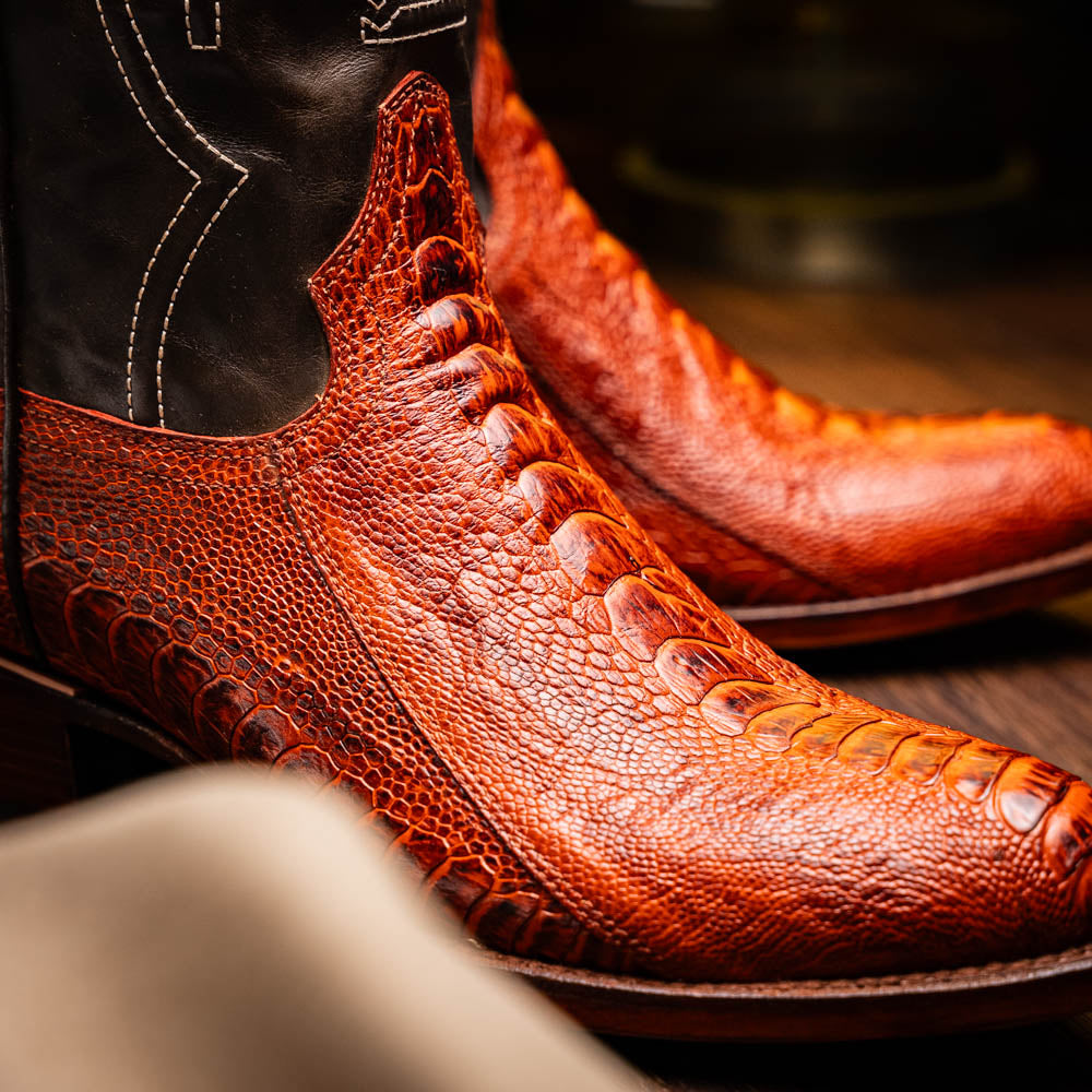 DENVER Genuine Ostrich Leg Skin Cowboy Boot from the Western Collection Cognac