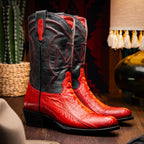 DENVER Genuine Ostrich Leg Skin Cowboy Boot from the Western Collection Red
