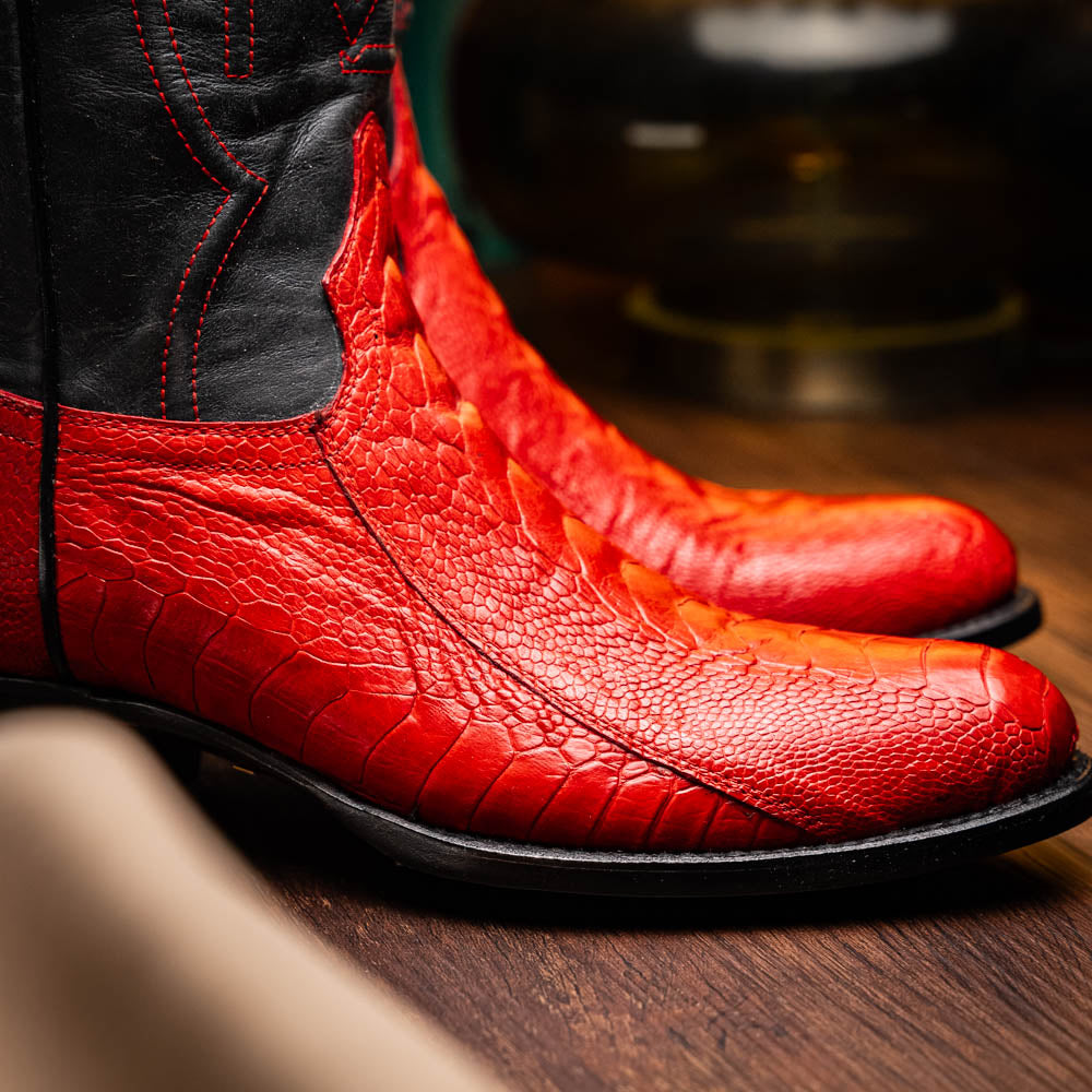 DENVER Genuine Ostrich Leg Skin Cowboy Boot from the Western Collection Red