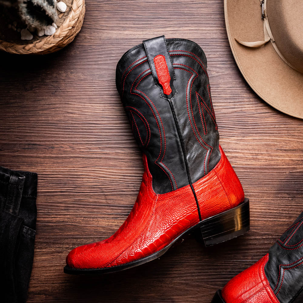 DENVER Genuine Ostrich Leg Skin Cowboy Boot from the Western Collection Red