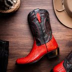 DENVER Genuine Ostrich Leg Skin Cowboy Boot from the Western Collection Red