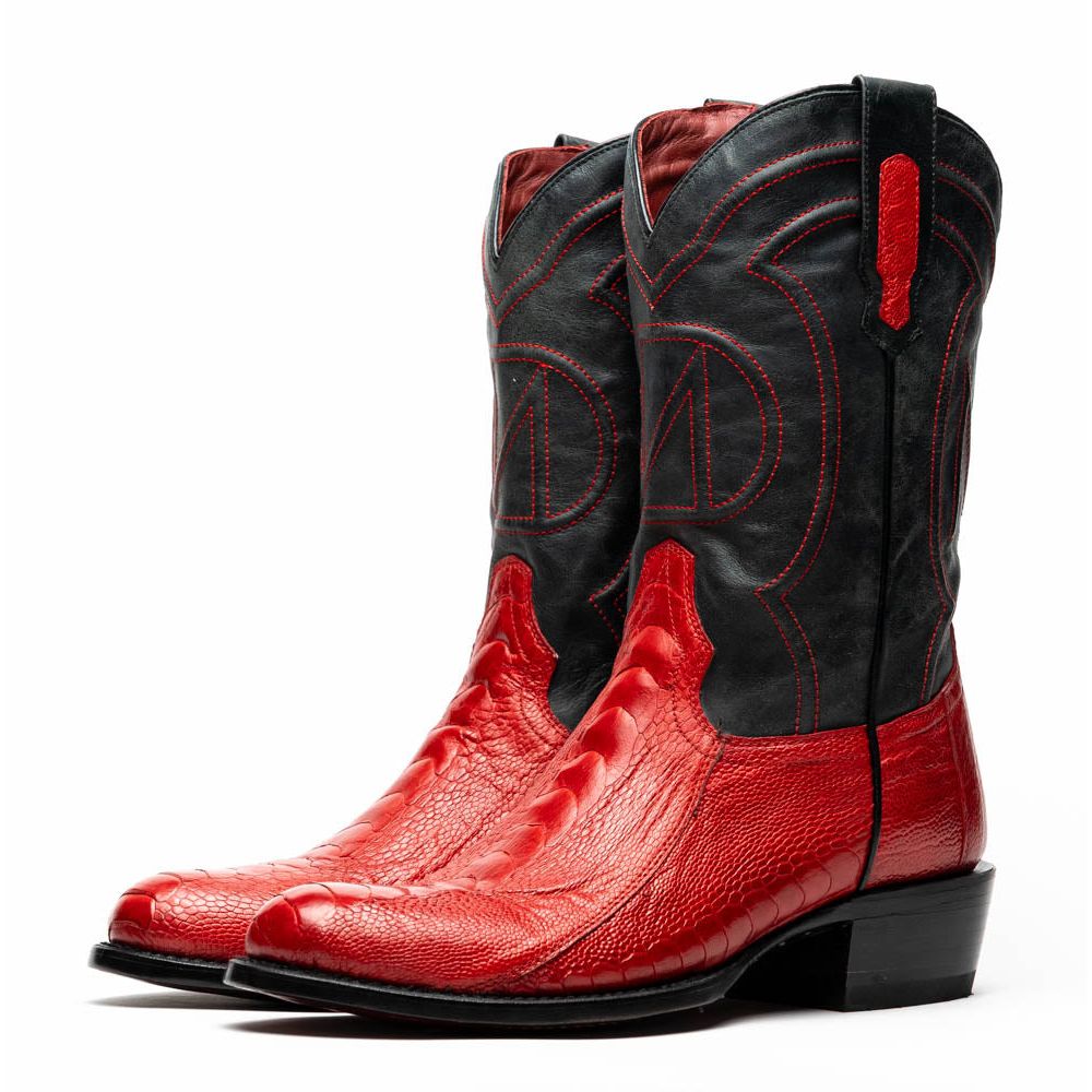 DENVER Genuine Ostrich Leg Skin Cowboy Boot from the Western Collection Red