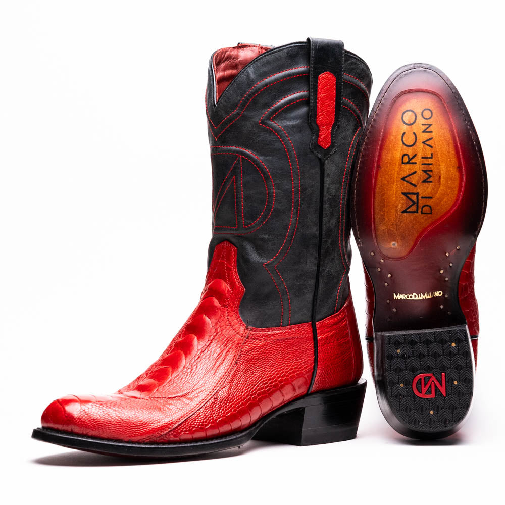 DENVER Genuine Ostrich Leg Skin Cowboy Boot from the Western Collection Red