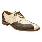 Belvedere Domenico Shoes Genuine Caiman Crocodile Lace Up Two-Tone Bone Olive