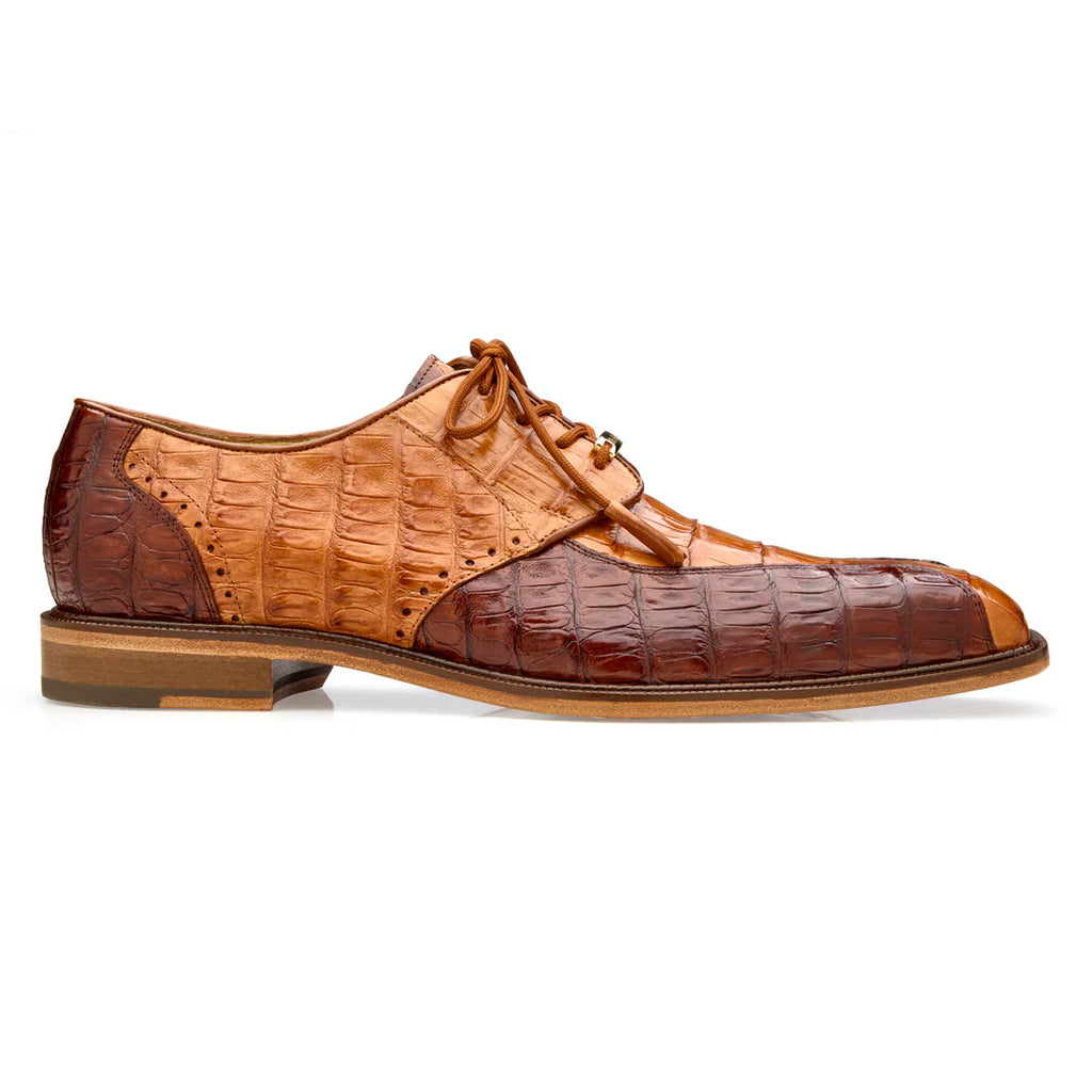 Belvedere Domenico Shoes Genuine Caiman Crocodile Lace Up Two-Tone Saddle Ant Walnut