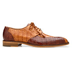 Belvedere Domenico Shoes Genuine Caiman Crocodile Lace Up Two-Tone Saddle Ant Walnut