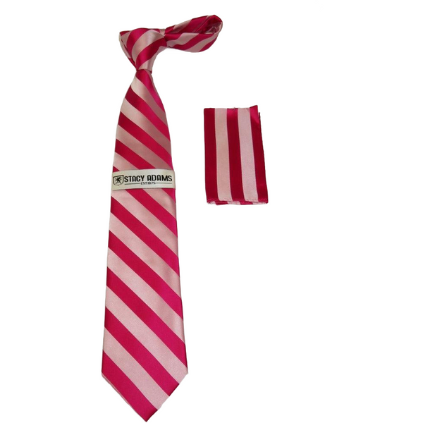 Men's Stacy Adams Tie and Hankie Set Woven Silky #St4 Fuchsia Pink