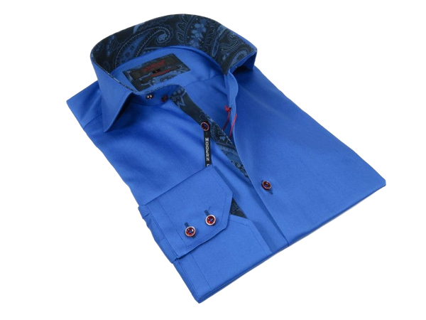 Men's Axxess Turkey Shirt 100% Egyptian Cotton High Collar 224-09 Royal Blue