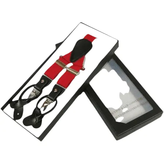 ELEGANT Suspenders Clip on and Button Option for Slacks or Suit Pants Red - J.Valintin Men's Wear Legend - 80113