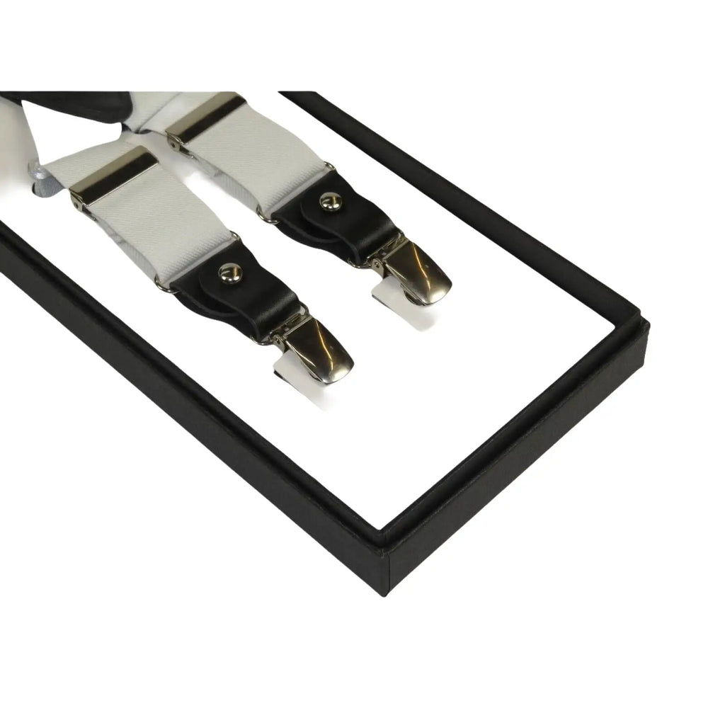 ELEGANT Suspenders Clip on and Button Option for Slacks or Suit Pants White - J.Valintin Men's Wear Legend - 92488