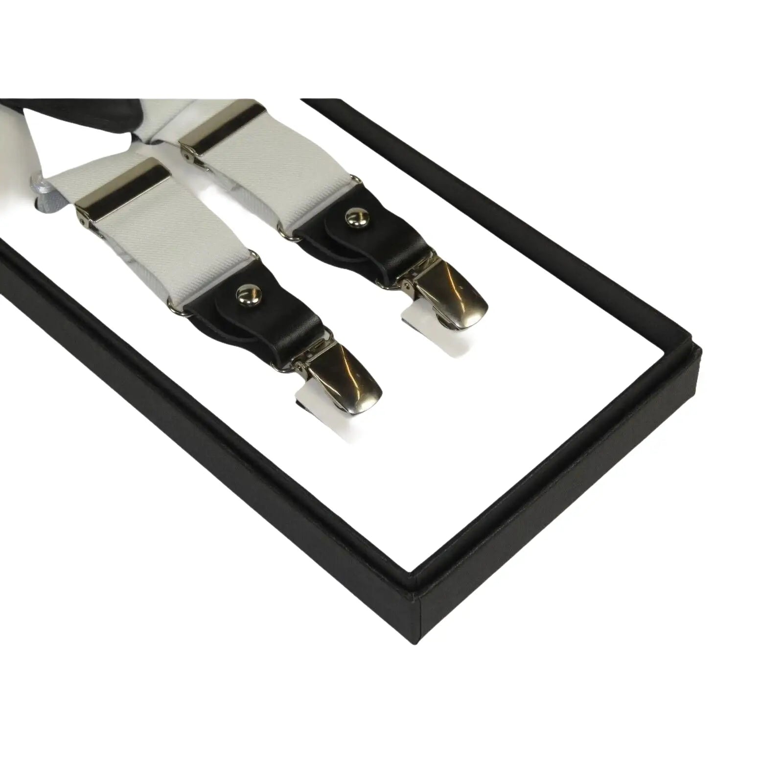 ELEGANT Suspenders Clip on and Button Option for Slacks or Suit Pants White - J.Valintin Men's Wear Legend - 92488