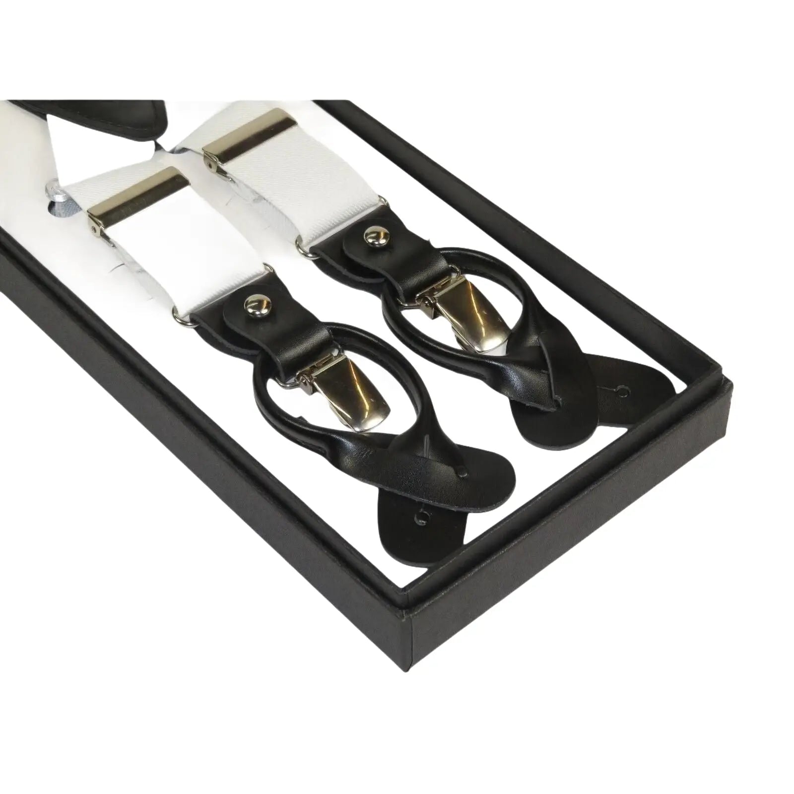 ELEGANT Suspenders Clip on and Button Option for Slacks or Suit Pants White - J.Valintin Men's Wear Legend - 92488