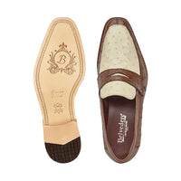 Belvedere Espada Ostrich Quill Penny Loafer Shoes Tabac / Bone