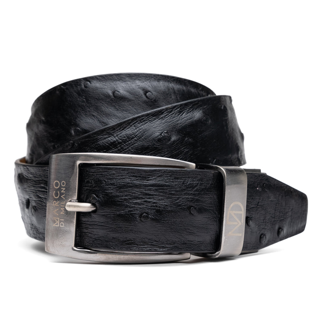 Domenico Men's Exotic Strich Dressy Adjustable Size Belt Black