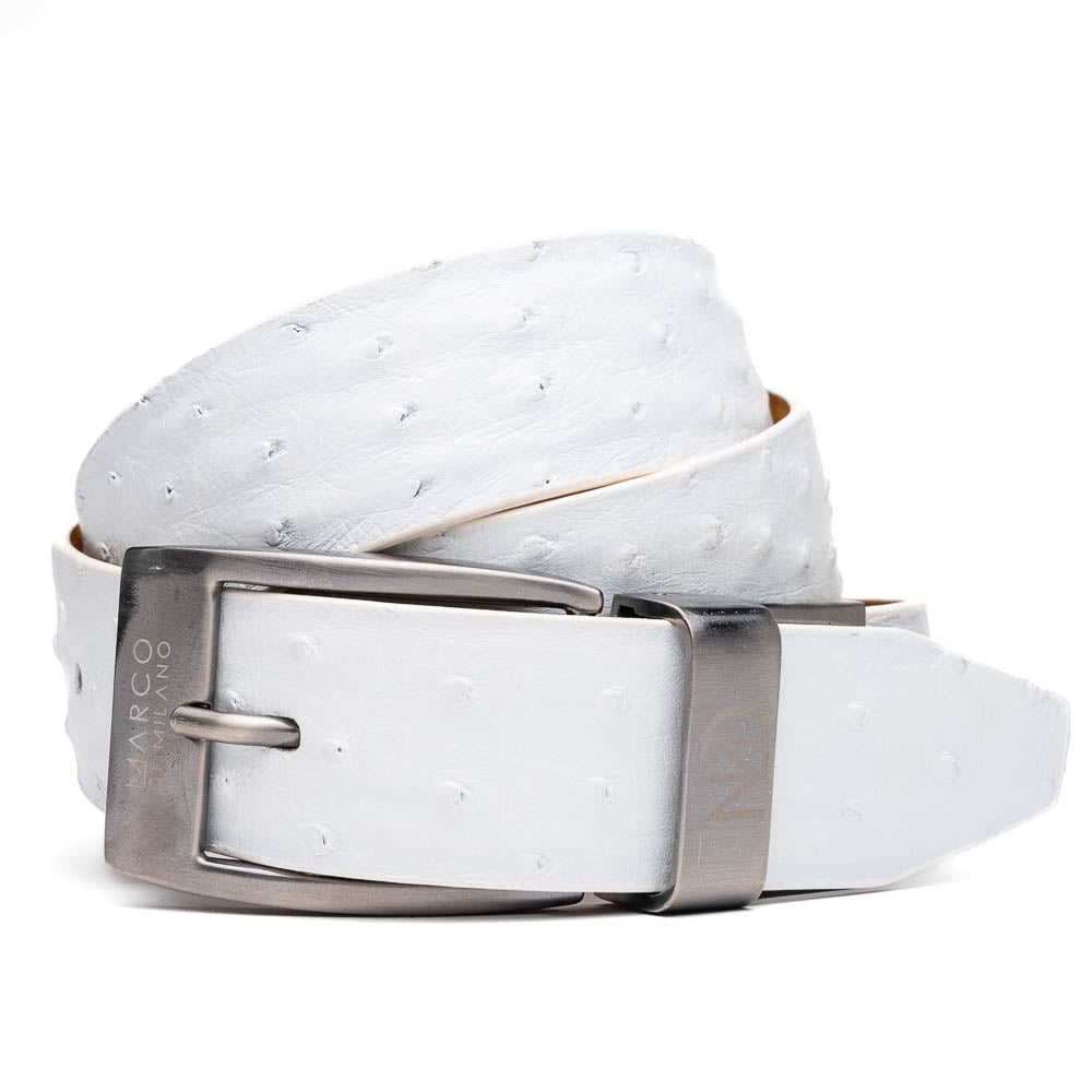 Marco Di Milano genuine exotic & ostrich Domenico Belt White
