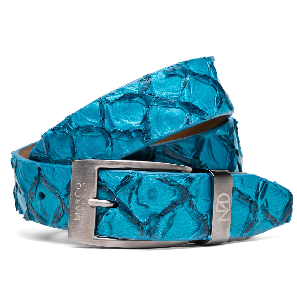 Olivieri Genuine Pirarucu Exotic Belt Caribbean Blue