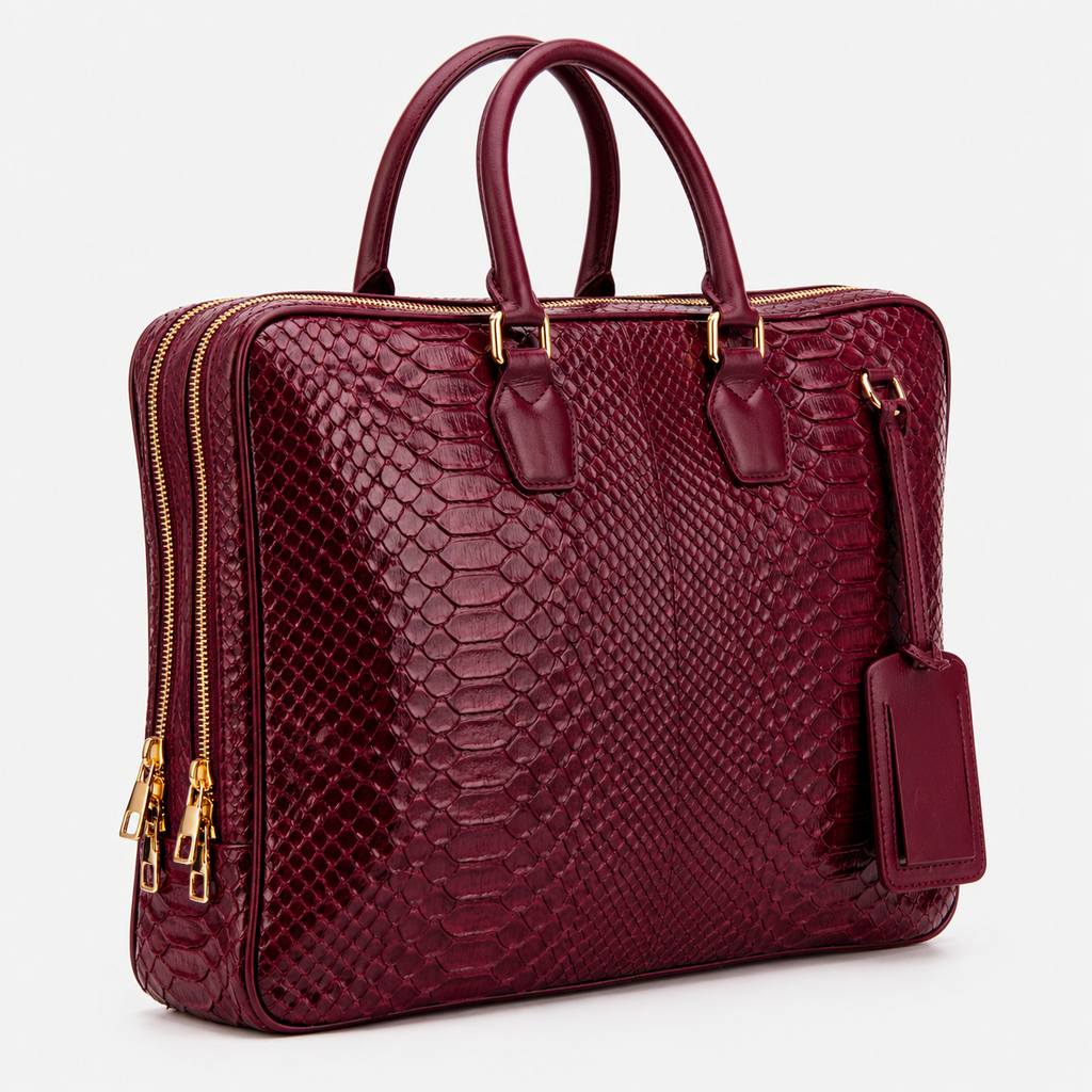 The Cortona Burgundy Snake Leather Men’s Laptop Briefcase