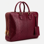 The Cortona Burgundy Snake Leather Men’s Laptop Briefcase
