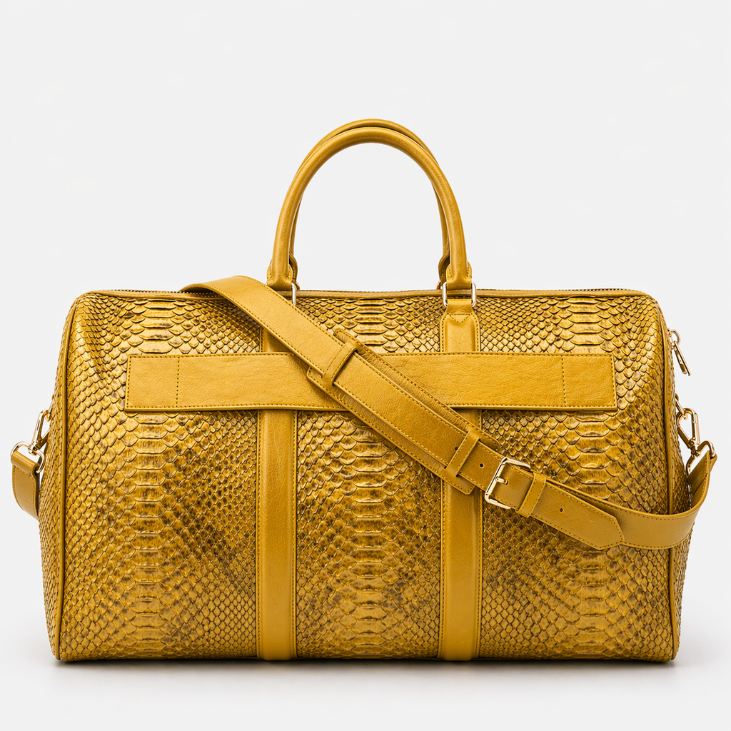 The Velar Yellow  Hand-Painted Python Leather Weekender Bag
