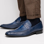 Fangio Classic Penny Loafer Genuine Ostrich Leg & Quill Shoes Denim Blue
