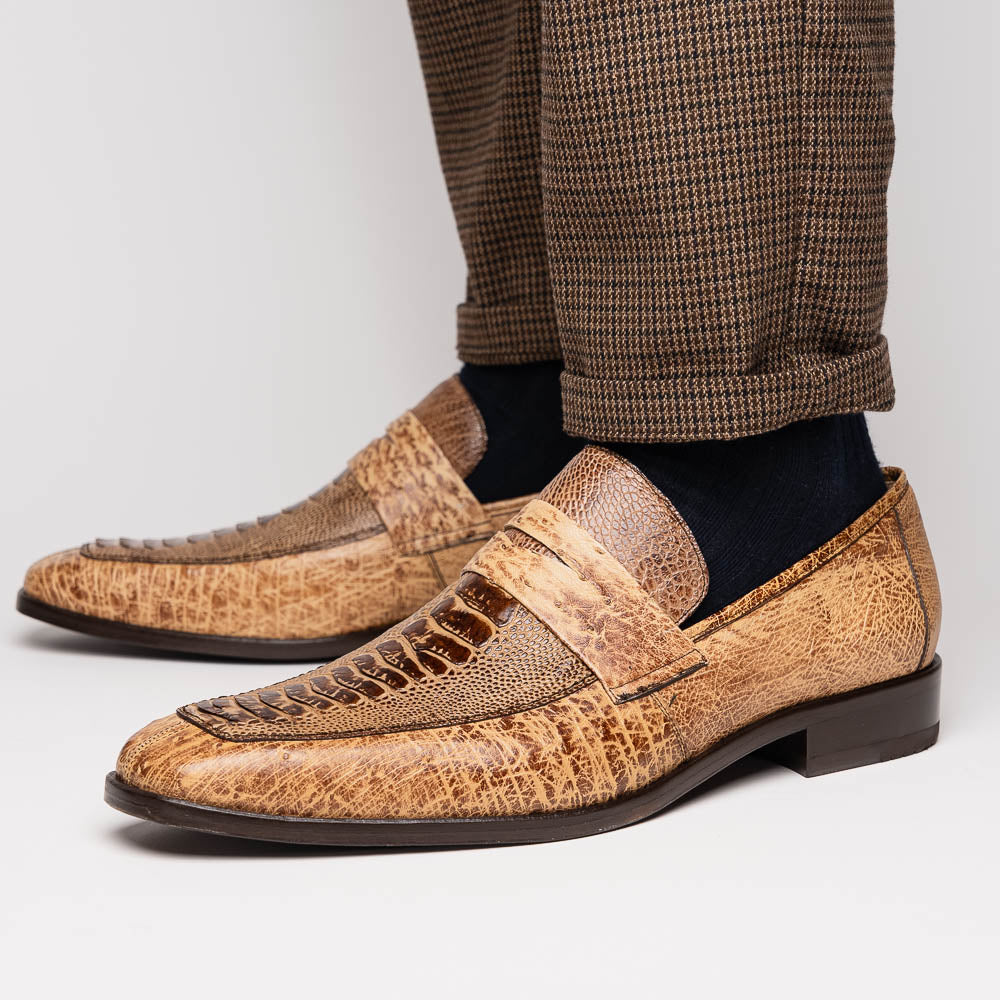 Fangio Classic Penny Loafer Genuine Ostrich Leg Quill Shoes Orix