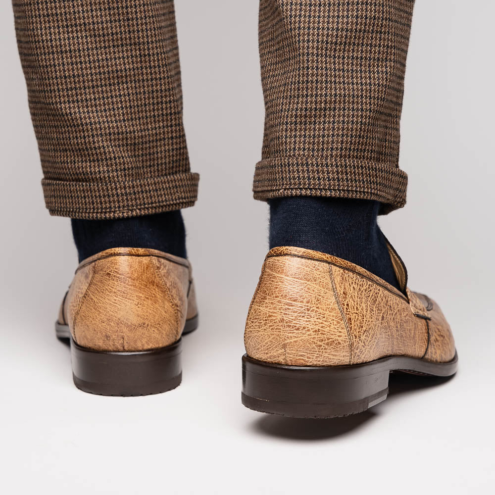 Fangio Classic Penny Loafer Genuine Ostrich Leg Quill Shoes Orix
