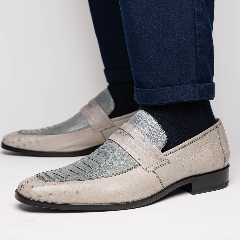 Fangio Men's Dress Shoes Penny Loafer Ostrich Leg Quill Gray