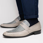 Fangio Men's Dress Shoes Penny Loafer Ostrich Leg Quill Gray