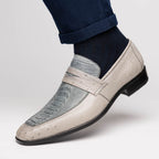 Fangio Men's Dress Shoes Penny Loafer Ostrich Leg Quill Gray