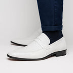 Fangio Classic Penny Loafer Genuine Ostrich Quill Shoes  White