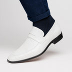 Fangio Classic Penny Loafer Genuine Ostrich Quill Shoes  White