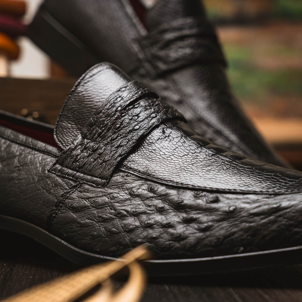 Fangio Penny Loafer Genuine Ostrih Leg Quil Black