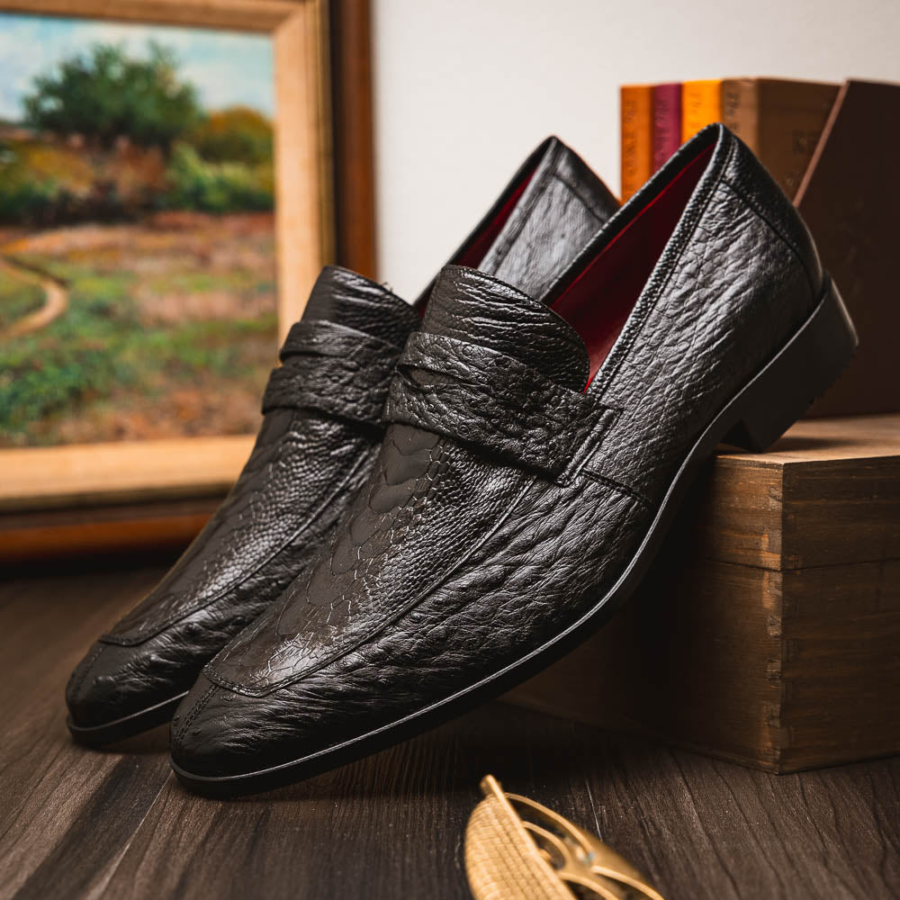 Fangio Penny Loafer Genuine Ostrih Leg Quil Black