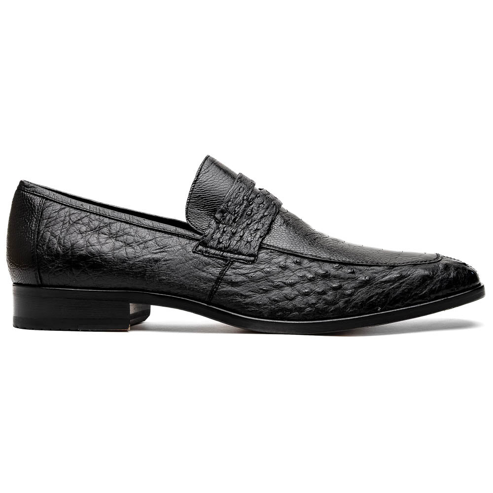 Fangio Penny Loafer Genuine Ostrih Leg Quil Black