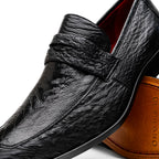 Fangio Penny Loafer Genuine Ostrih Leg Quil Black