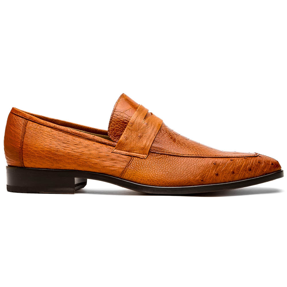 Fangio Classic Penny Loafer Genuine Ostrich Leg Quil Cognac