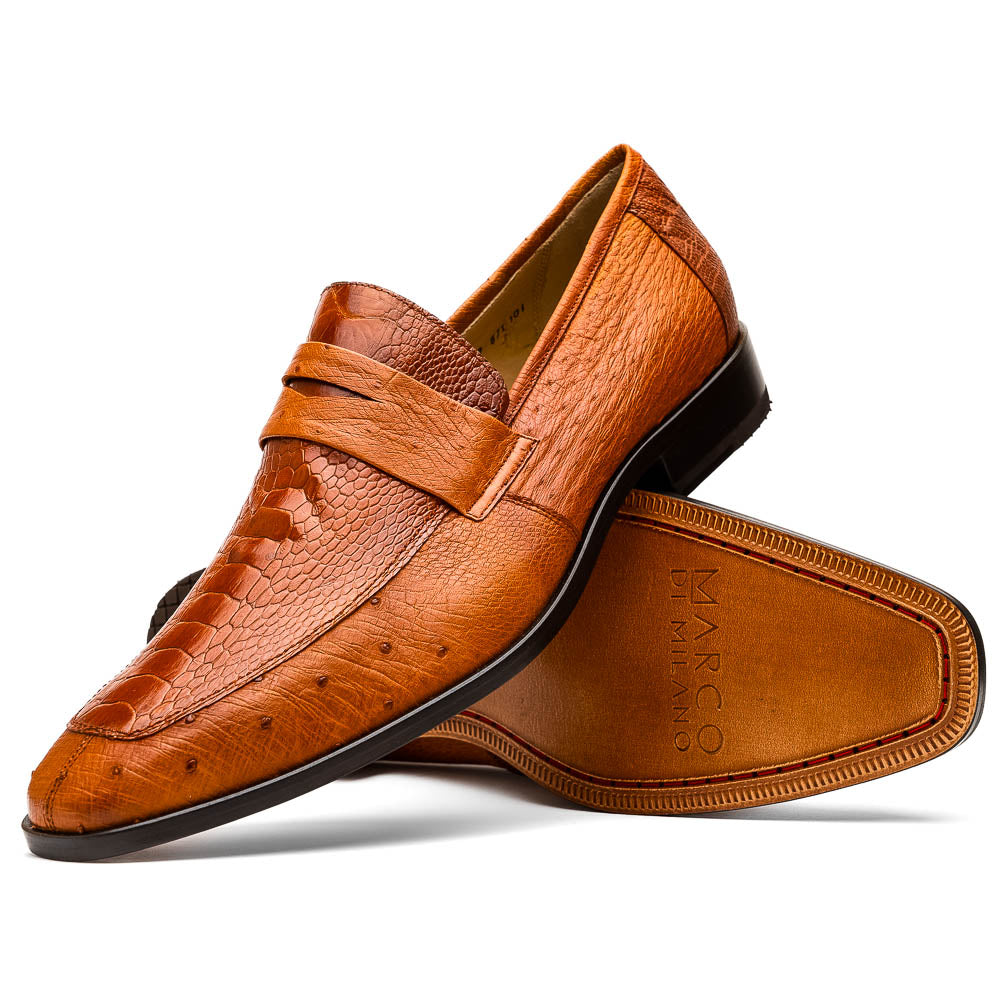 Fangio Classic Penny Loafer Genuine Ostrich Leg Quil Cognac