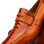 Fangio Classic Penny Loafer Genuine Ostrich Leg Quil Cognac