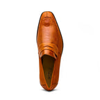 Fangio Classic Penny Loafer Genuine Ostrich Leg Quil Cognac