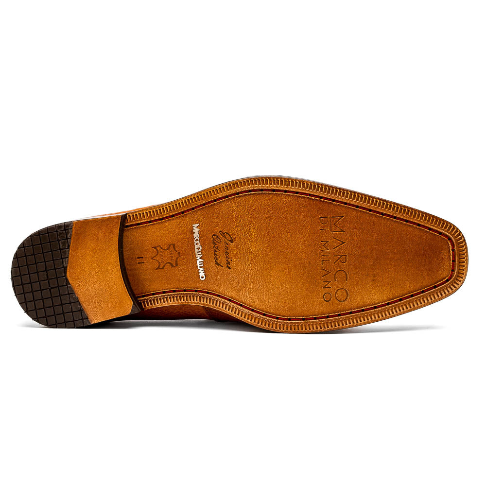 Fangio Classic Penny Loafer Genuine Ostrich Leg Quil Cognac