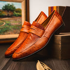 Fangio Classic Penny Loafer Genuine Ostrich Leg Quil Cognac
