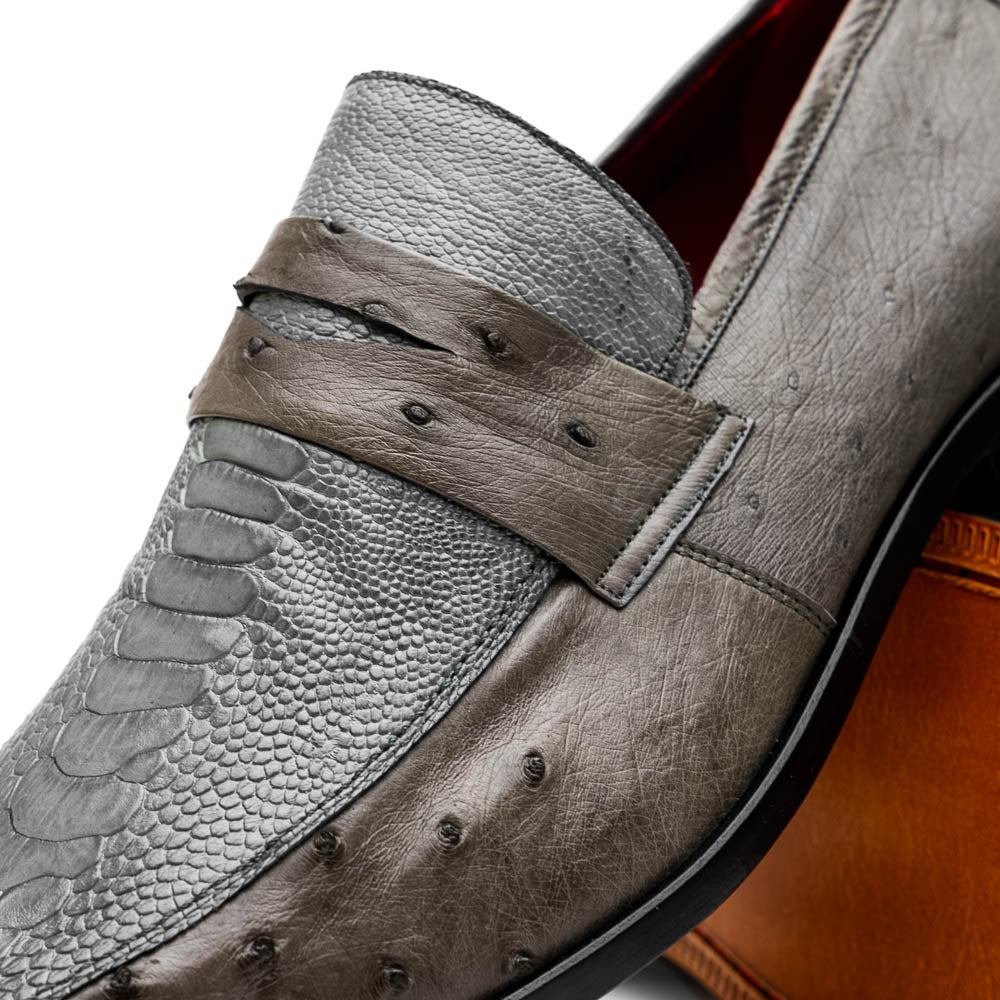 Marco Di Milano genuine ostrich leg and ostrich quill Shoes Fangio Serpentine Gray