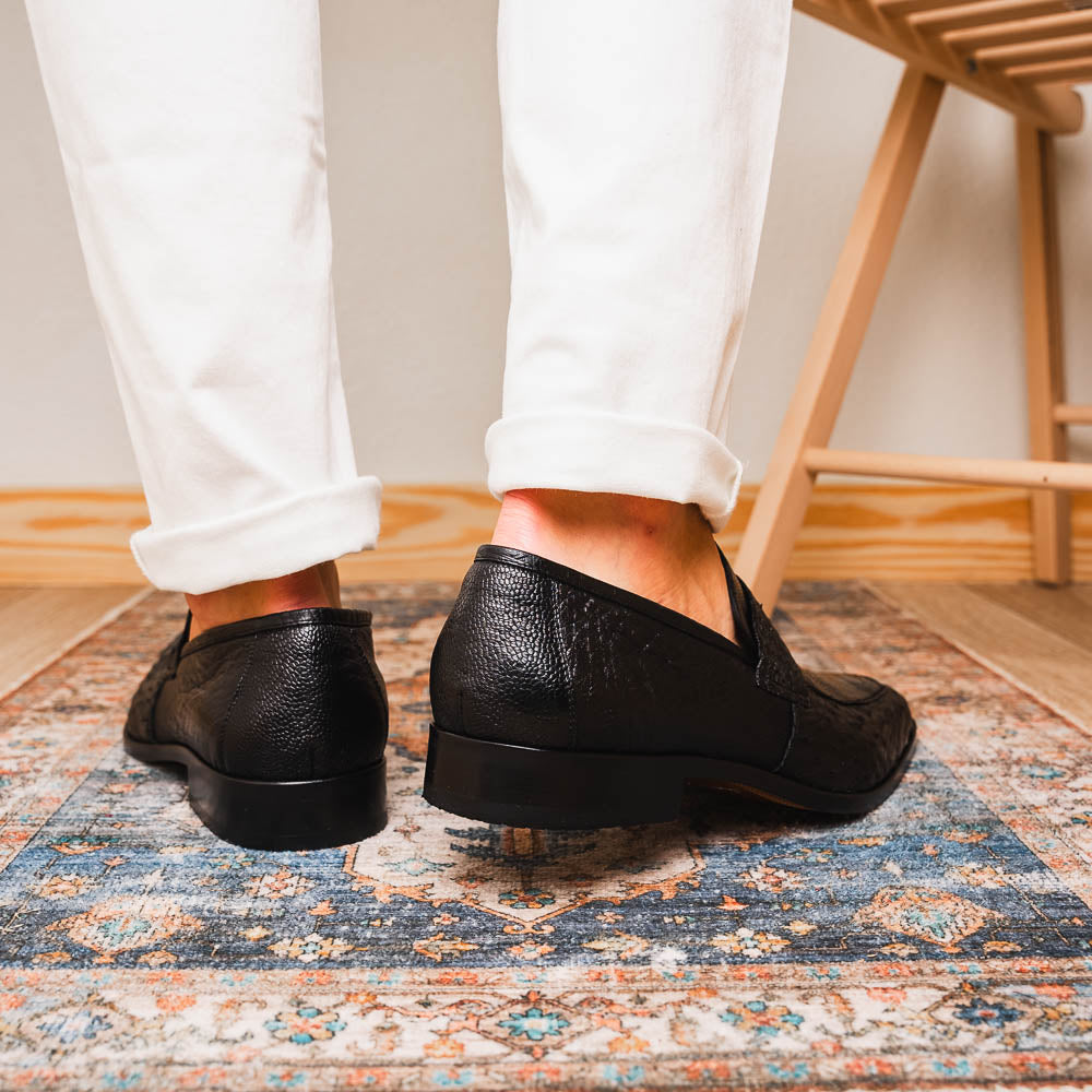 Fangio Penny Loafer Genuine Ostrih Leg Quil Black
