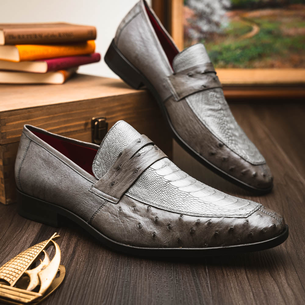 Marco Di Milano genuine ostrich leg and ostrich quill Shoes Fangio Serpentine Gray