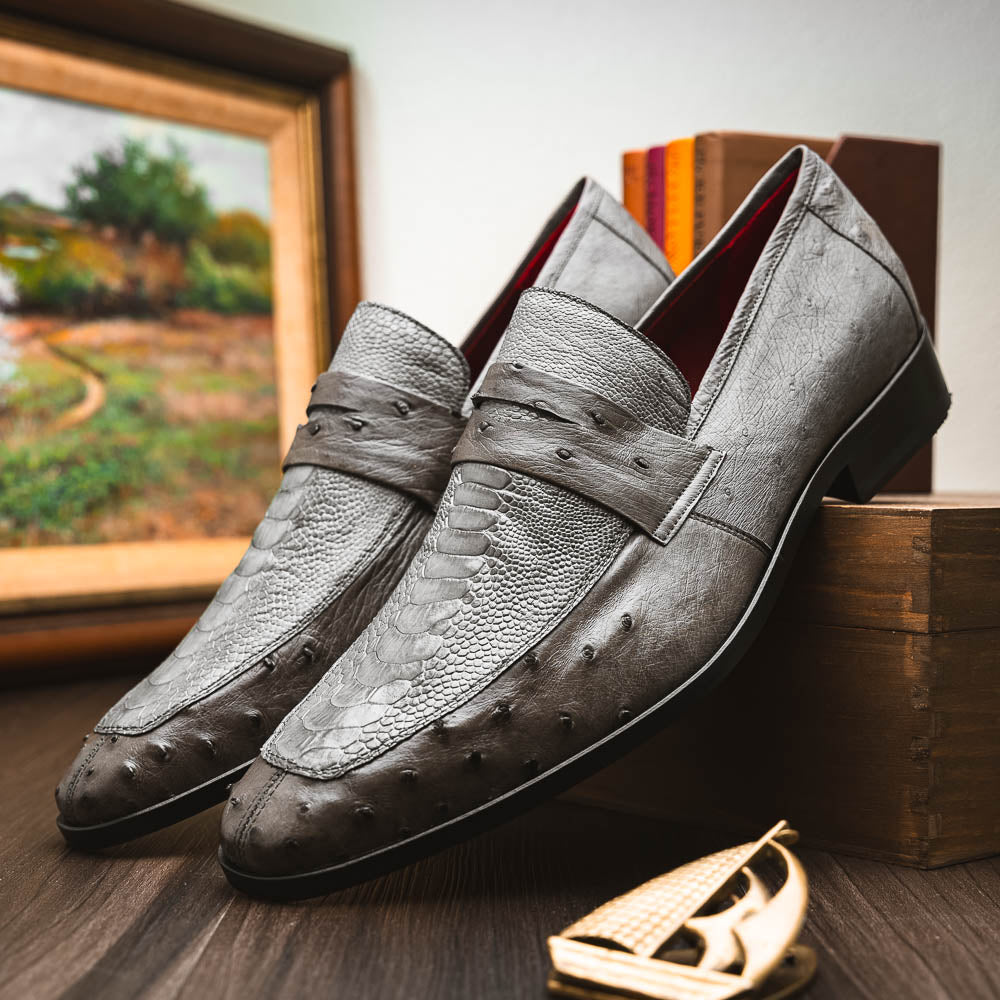 Marco Di Milano genuine ostrich leg and ostrich quill Shoes Fangio Serpentine Gray