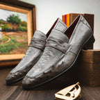 Marco Di Milano genuine ostrich leg and ostrich quill Shoes Fangio Serpentine Gray